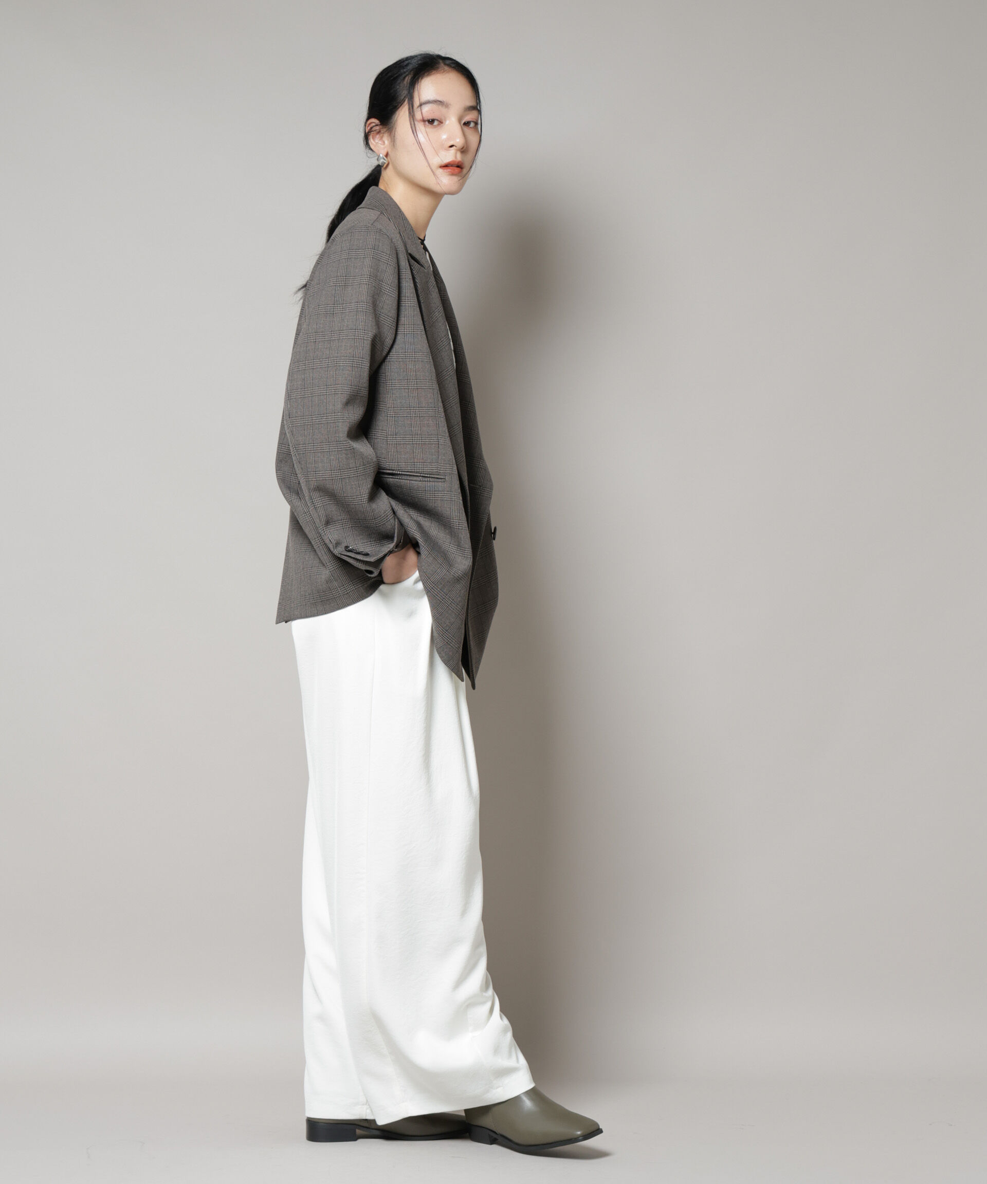 ストレッチサージチェックダブルジャケット(セットアップ可)（nano