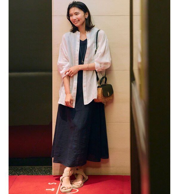 23区「【WEB限定カラーあり/洗える】LIBECO バンドカラー ビッグシルエット シャツ」|シャツ・ブラウス|