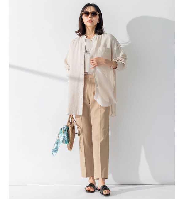 23区「【WEB限定カラーあり/洗える】LIBECO バンドカラー ビッグシルエット シャツ」|シャツ・ブラウス|