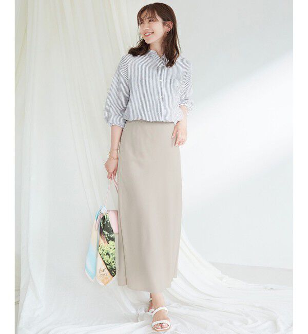 23区「【WEB限定カラーあり/洗える】LIBECO バンドカラー ビッグシルエット シャツ」|シャツ・ブラウス|