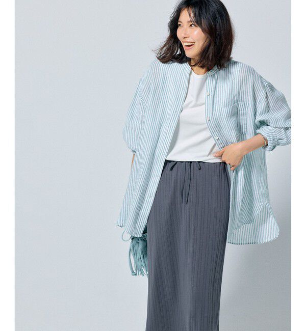 23区「【WEB限定カラーあり/洗える】LIBECO バンドカラー ビッグシルエット シャツ」|シャツ・ブラウス|