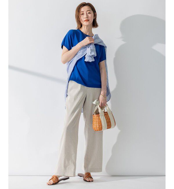 23区「【WEB限定カラーあり/洗える】LIBECO バンドカラー ビッグシルエット シャツ」|シャツ・ブラウス|