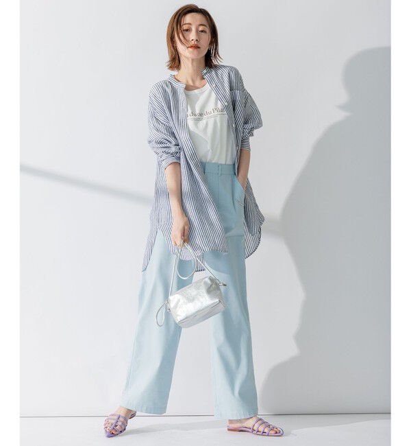 23区「【WEB限定カラーあり/洗える】LIBECO バンドカラー ビッグシルエット シャツ」|シャツ・ブラウス|