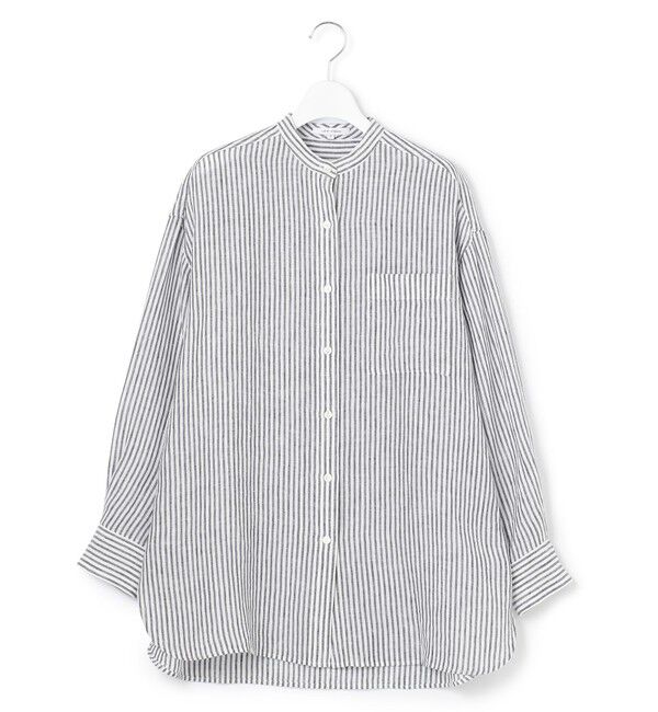 23区「【WEB限定カラーあり/洗える】LIBECO バンドカラー ビッグシルエット シャツ」|シャツ・ブラウス|