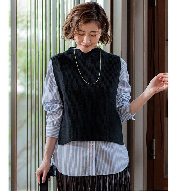 23区「【洗える】コットンリリー ニットベスト」|ニット・セーター|ブラック系