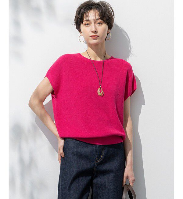 23区「【洗える】コットンアセテート オーバーサイズ ニット」|ニット・セーター|マゼンタ