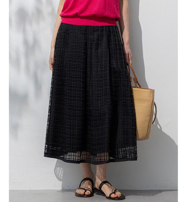 23区「【洗える】Broche チェックレース スカート」|スカート|ブラック系