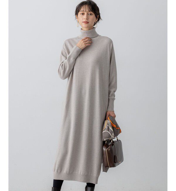 23区「【洗える】カシミヤブレンド タートルネック ニットワンピース」|ワンピース|ベージュ系
