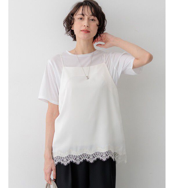 23区「サテンレースキャミソール」|キャミソール|アイボリー系