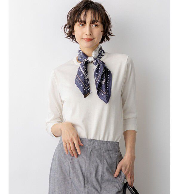 23区「プレミアムビオコットン クルーネック ニット」|ニット・セーター|ホワイト系