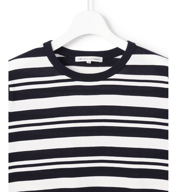 23区「プレミアムビオコットン クルーネック ボーダー ニット」|ニット・セーター|