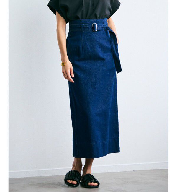BEIGE,「【洗える・Oggi ８月号掲載】NAVIGLIO / ベルト付きハイウエストデニムスカート」|スカート|Indigo