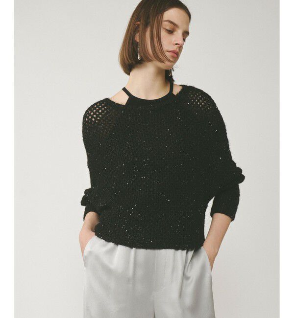  「スパンメッシュニットトップ」|ニット・セーター|ブラック