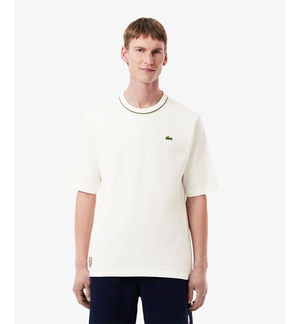 LACOSTE「ローラン・ギャロスコラボ 配色ライン バックプリントTシャツ」|Tシャツ・カットソー|