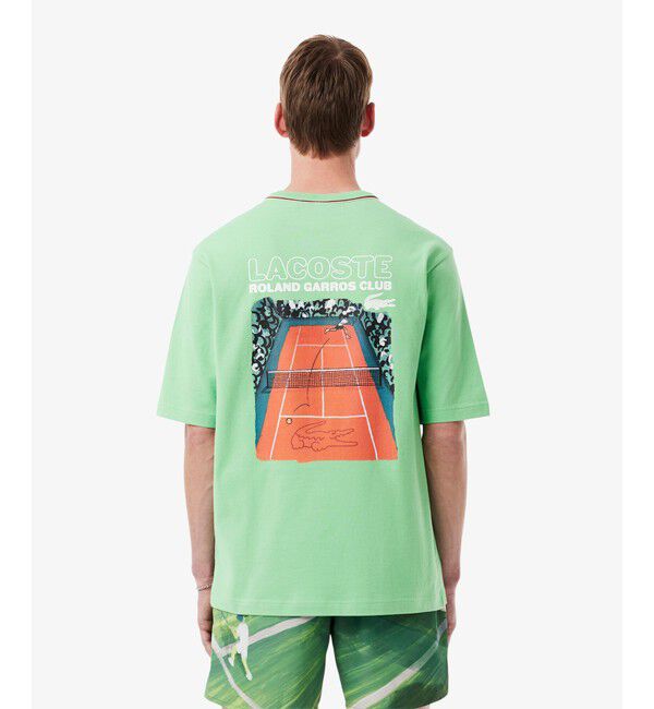 LACOSTE「ローラン・ギャロスコラボ 配色ライン バックプリントTシャツ」|Tシャツ・カットソー|グリーン