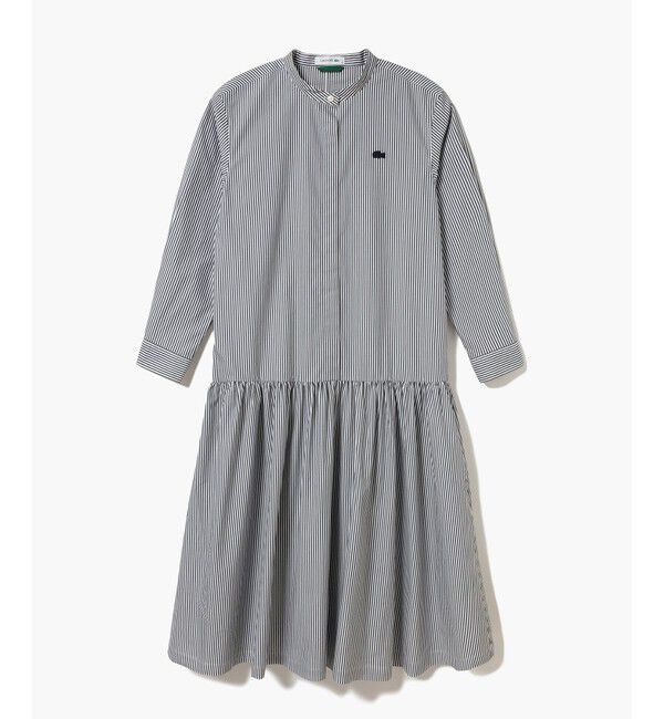 LACOSTE「バンドカラーロングシャツドレス / ストライプシャツワンピース」|ワンピース|