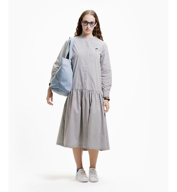 LACOSTE「バンドカラーロングシャツドレス / ストライプシャツワンピース」|ワンピース|