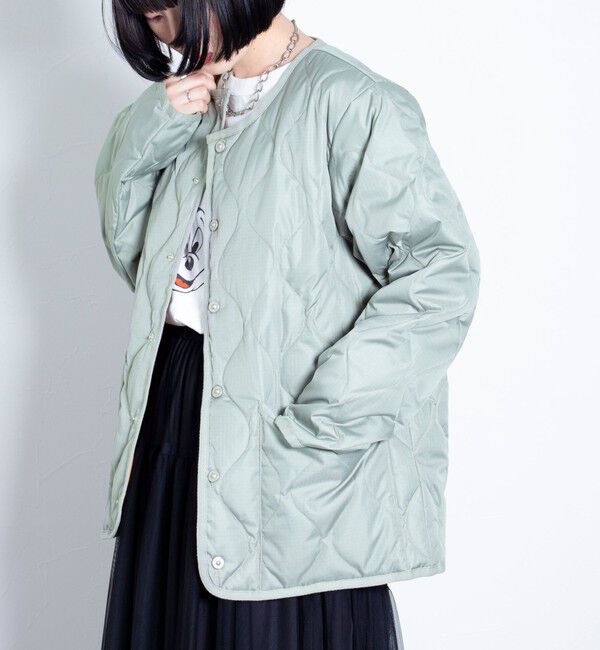 GLOSTER「【TAION/タイオン】GLOSTER別注 ミリタリーライナージャケット ノーカラーMA-1 M65」|ダウン|セージグリーン