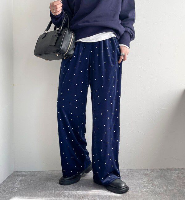 fredy emue「《セットアップ対応》ベロアドット刺繍イージーパンツ」|チノ|