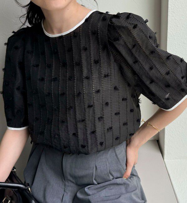 fredy emue「シアージャガードパイピング半袖ブラウス」|シャツ・ブラウス|