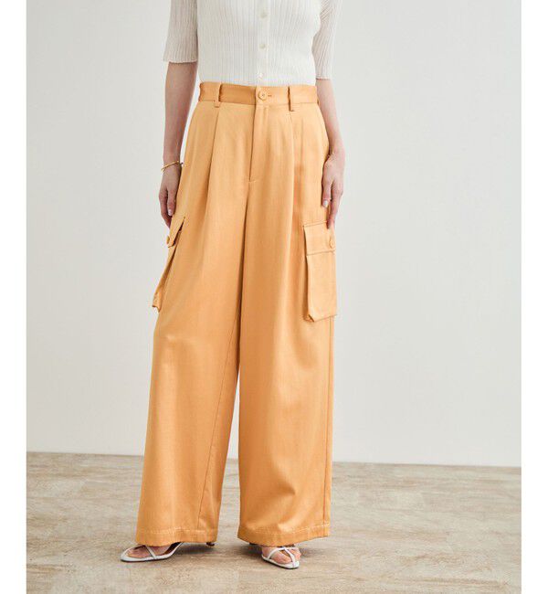 ROPE「【洗える】シャイニーサテンパンツ/一部セットアップ対応」|カーゴ|