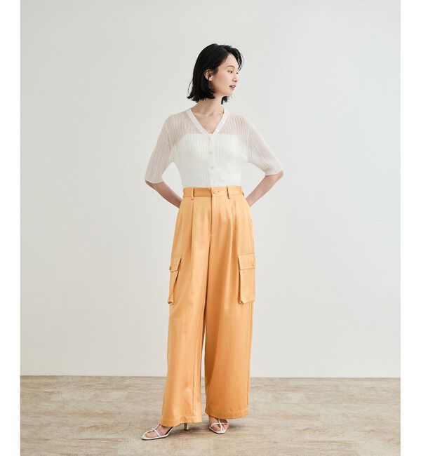 ROPE「【洗える】シャイニーサテンパンツ/一部セットアップ対応」|カーゴ|