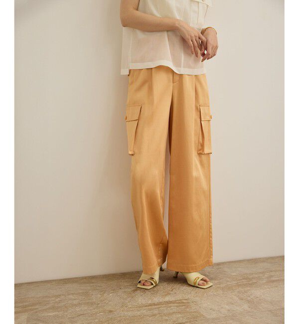 ROPE「【洗える】シャイニーサテンパンツ/一部セットアップ対応」|カーゴ|