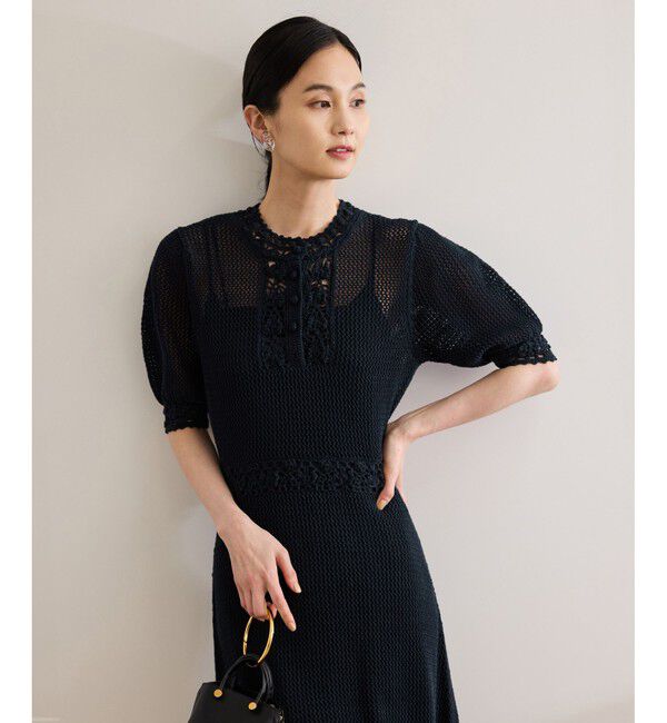 ROPE「クロシェニットワンピース/洗える」|ワンピース|ネイビー(40)