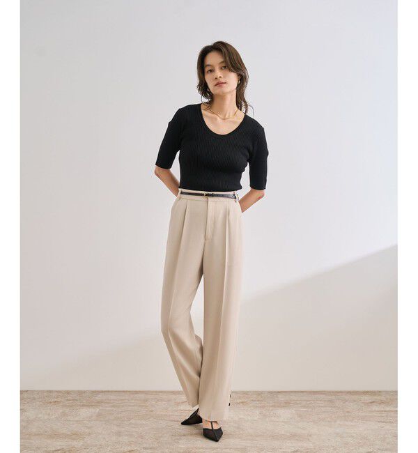 ROPE「ワイドリブラウンドネック スーパーメリノウール ニット/イージーケア」|ニット・セーター|