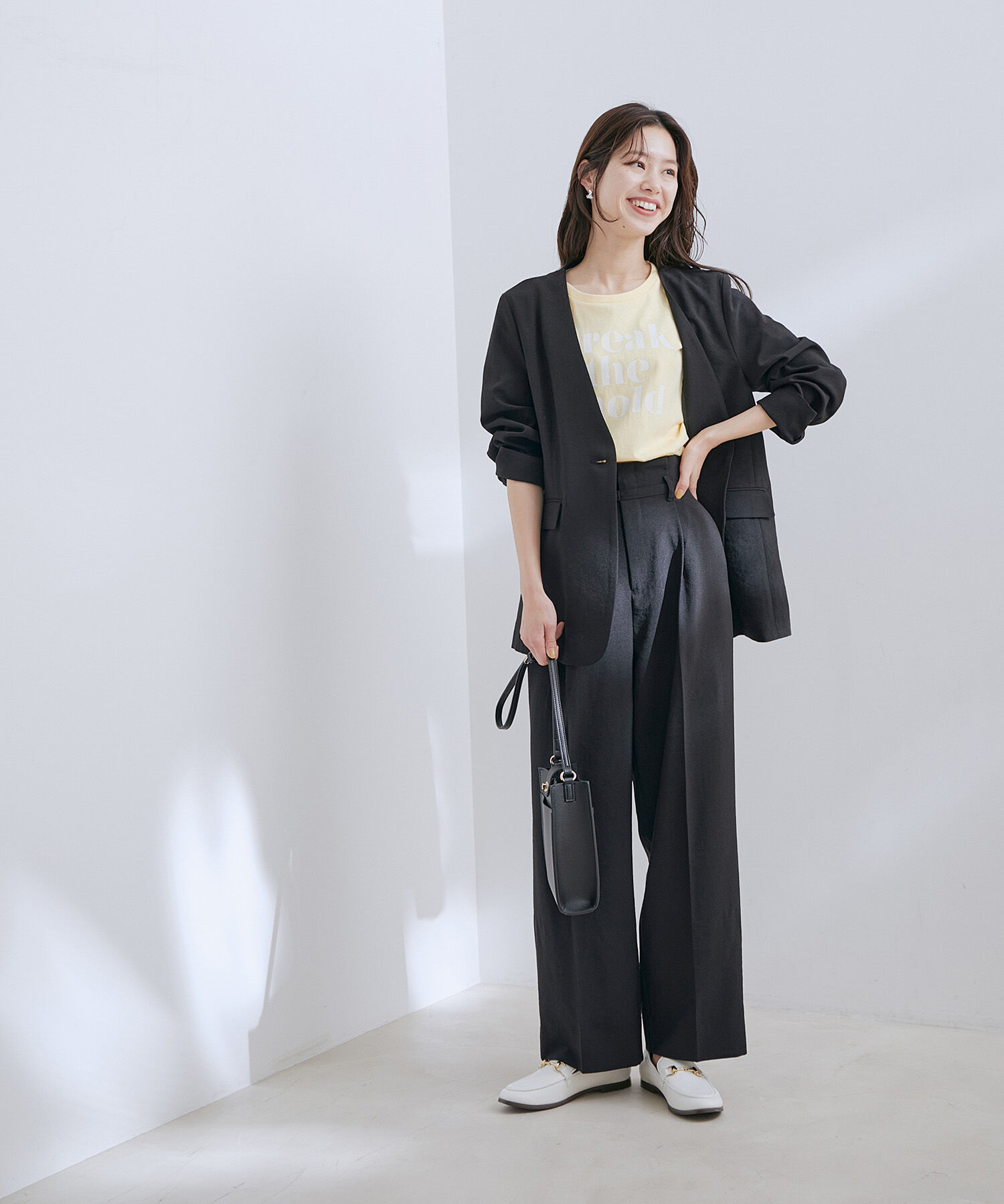 VIS「【洗える・接触冷感】美easyノーカラーVネックジャケット【セットアップ対応】」|ノーカラージャケット|