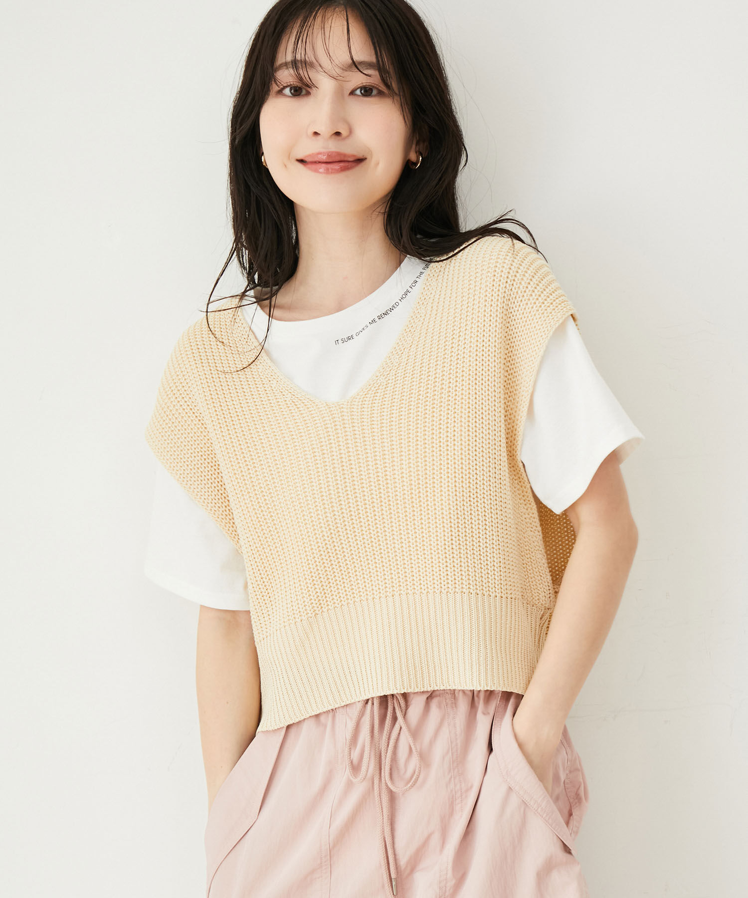 VIS「【選べる着丈・マルチWAY】ニットベスト付きワンピース【洗える】」|ワンピース|