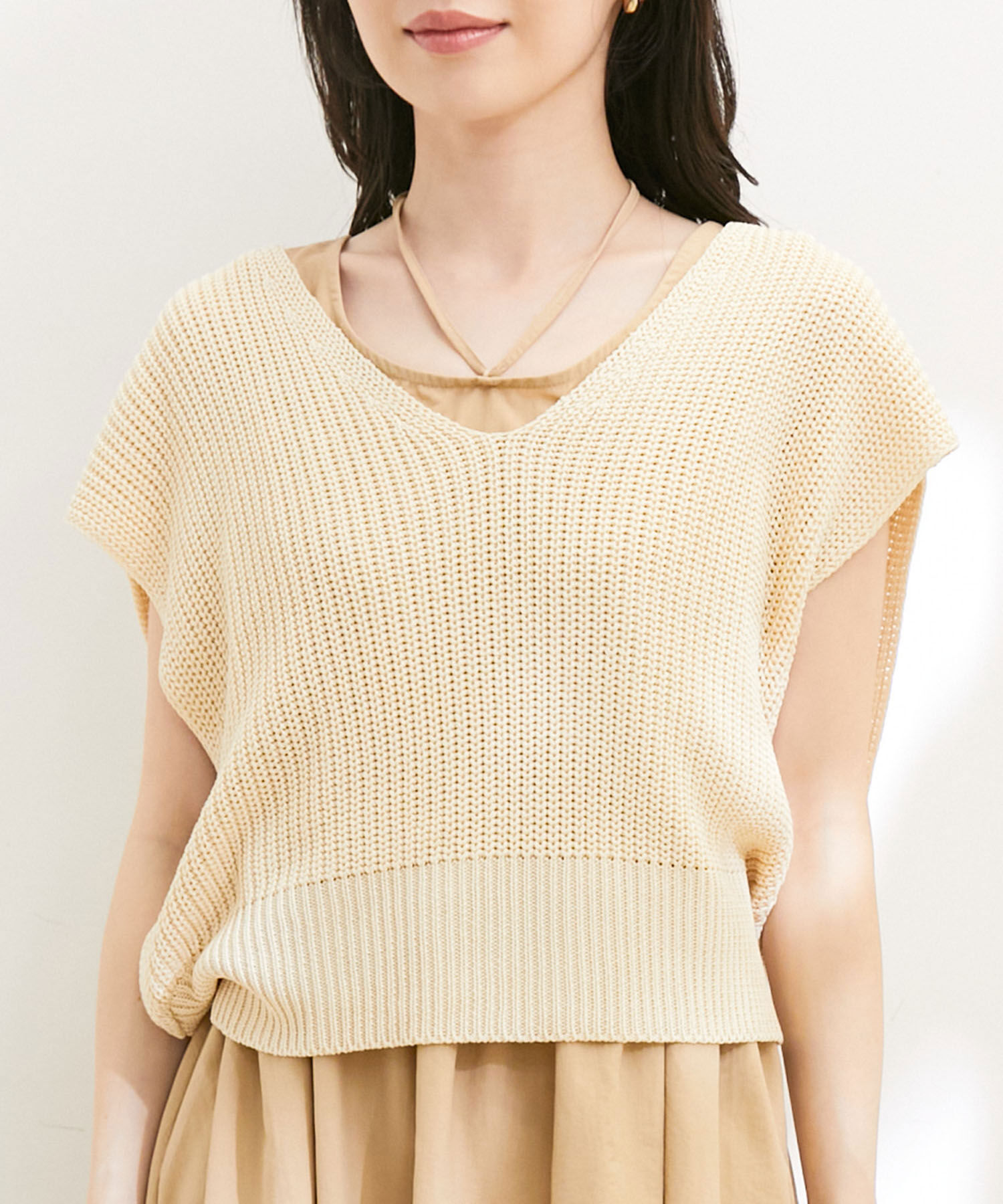 VIS「【選べる着丈・マルチWAY】ニットベスト付きワンピース【洗える】」|ワンピース|