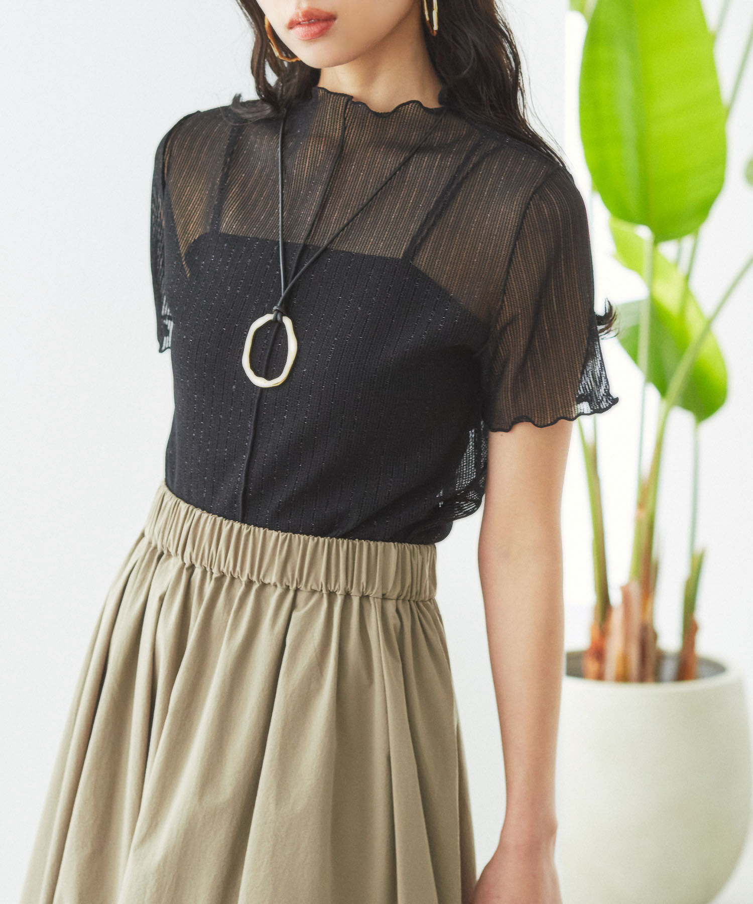 VIS「【洗える】シアーラッセルカットソー」|Tシャツ・カットソー|ブラック(01)