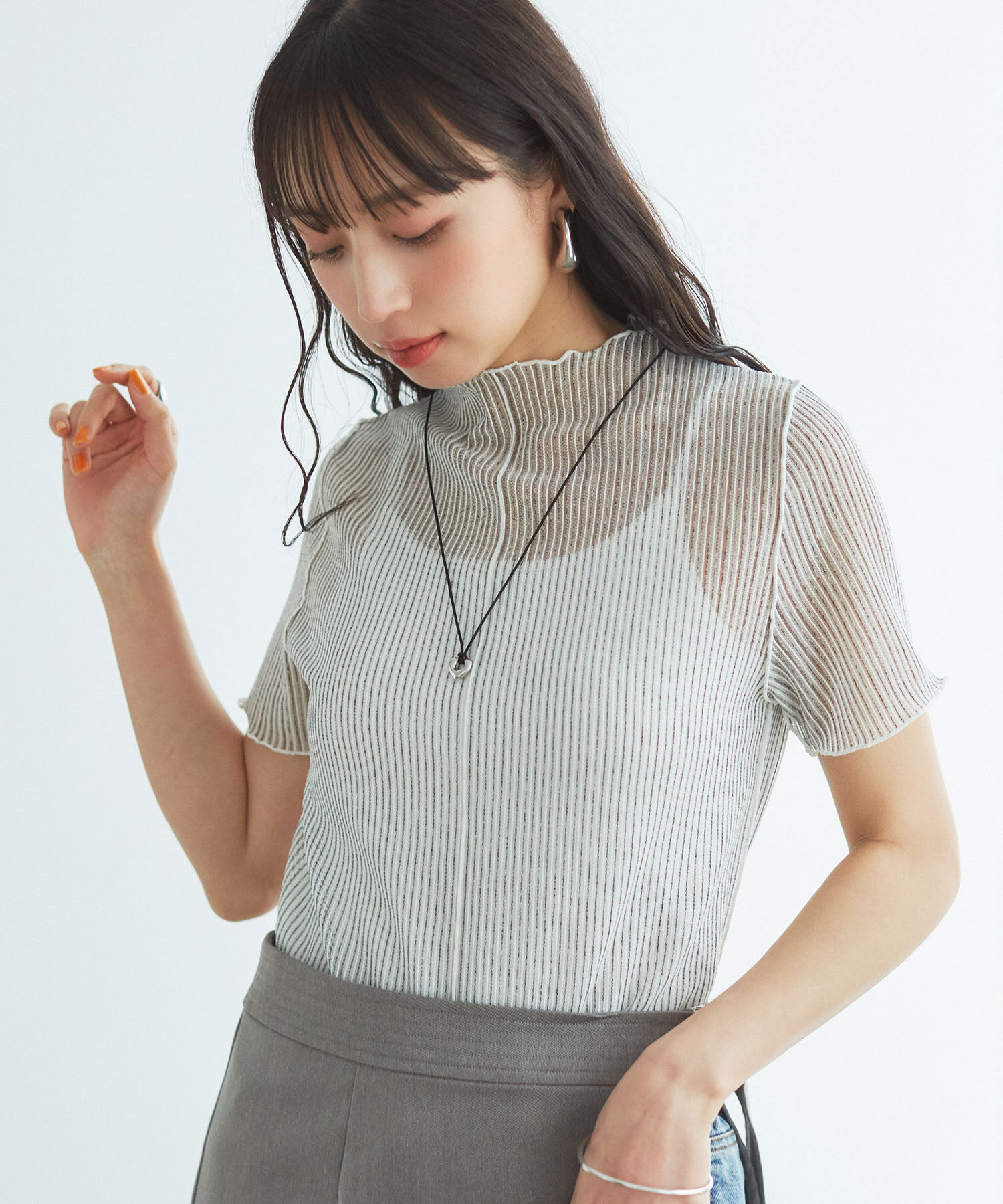 VIS「【洗える】シアーラッセルカットソー」|Tシャツ・カットソー|