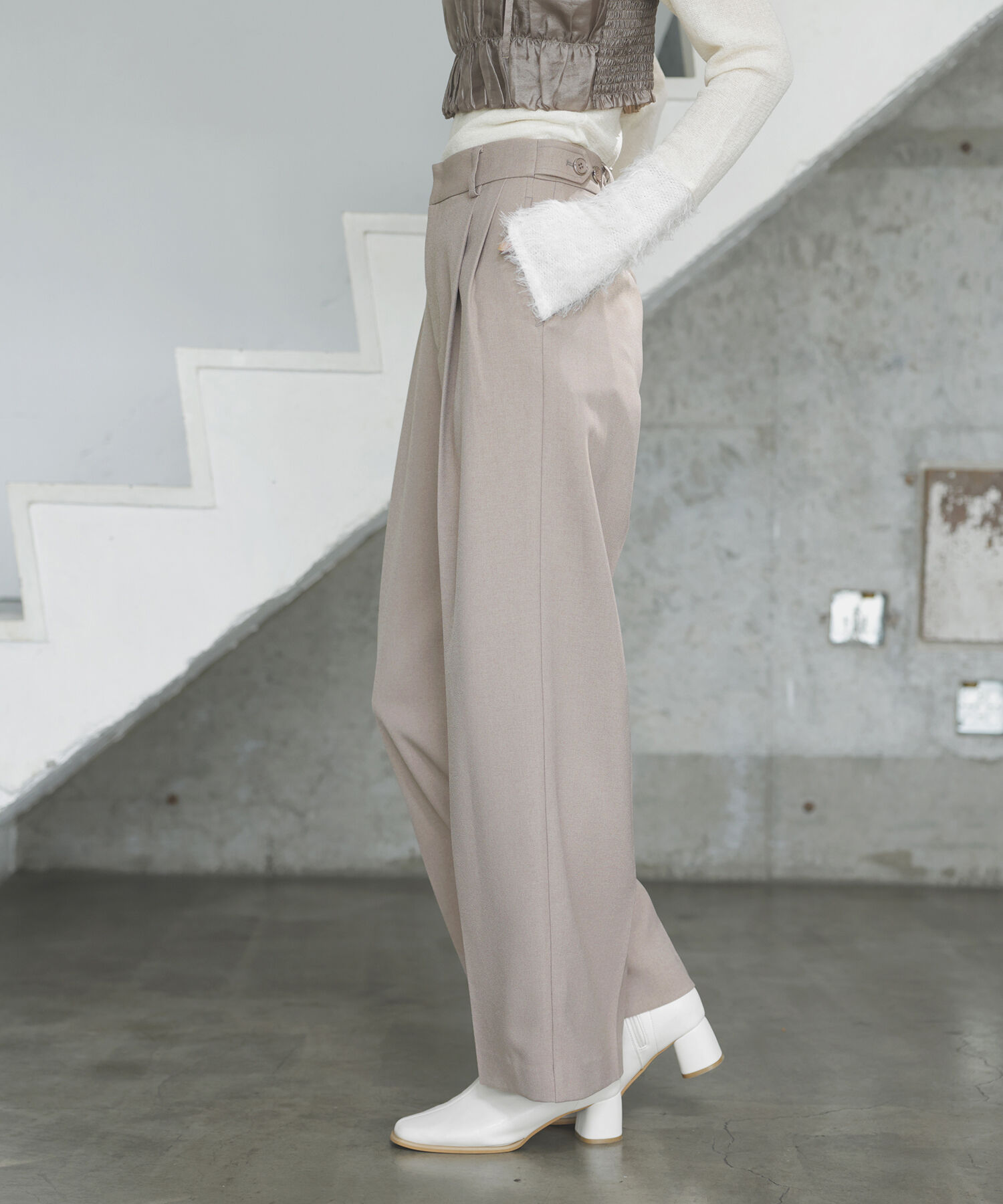 VIS「【新色追加】【美easy】ウーリッシュ2タックワイド/スラックスパンツ【洗える】」|スラックス|