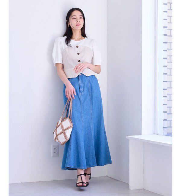 VIS「【新色追加】【美easy】釦ビスチェTシャツドッキングプルオーバー【接触冷感/洗える】」|Tシャツ・カットソー|