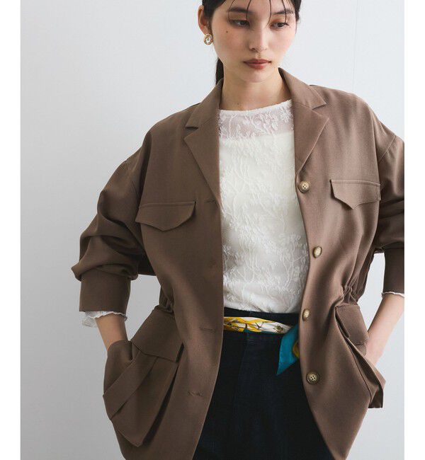 VIS「【防シワ】リネンライクミリタリーシャツジャケット」|ミリタリージャケット|ブラウン(20)