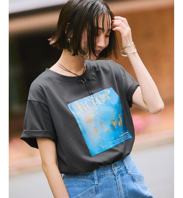 VIS「【接触冷感】箔グラフィックアートTシャツ」|Tシャツ・カットソー|チャコール(06)