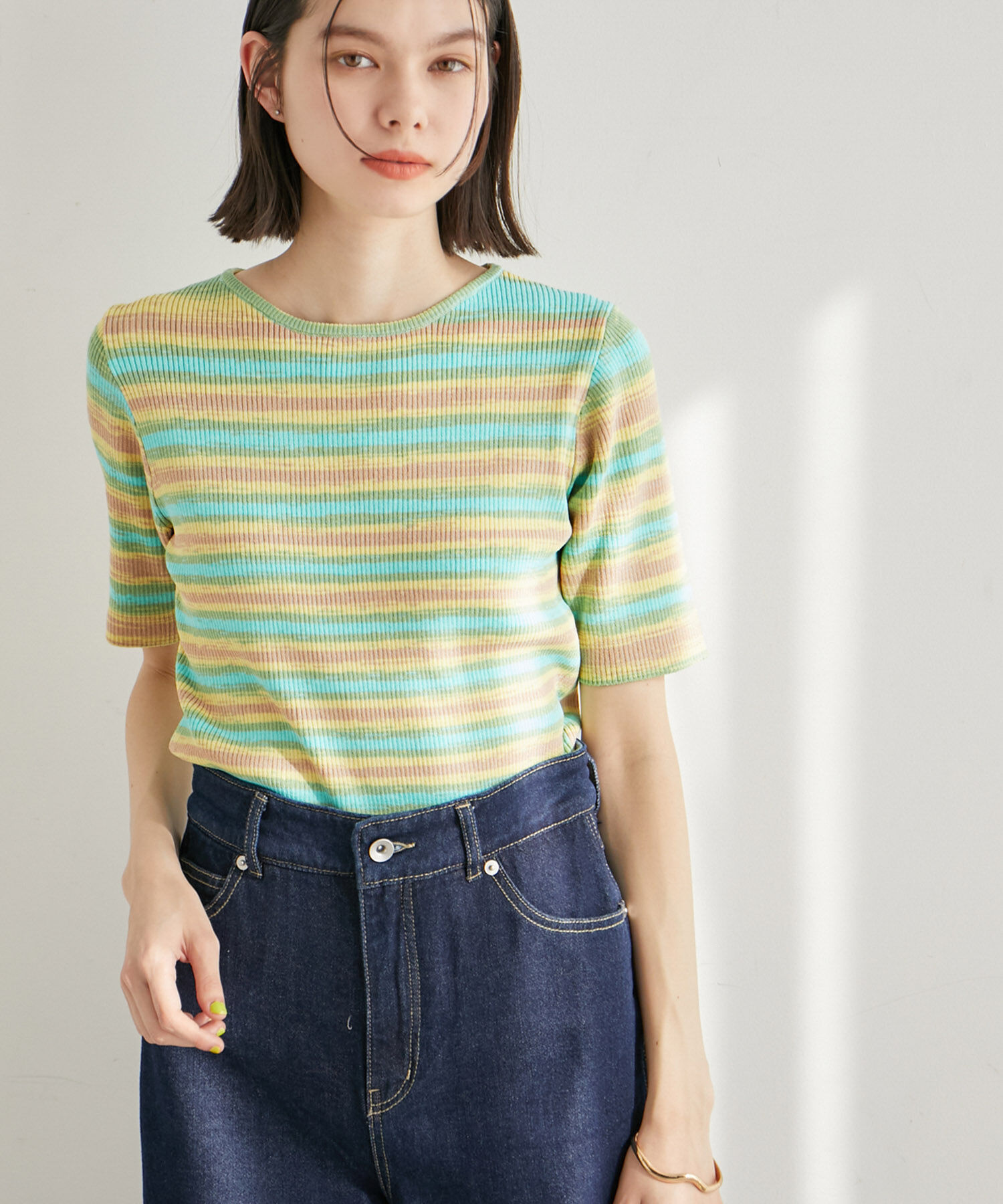 ROPE' PICNIC R「リンクコーデ/グラデーションニットハーフスリーブ」|ニット・セーター|ライトグリーン(33)