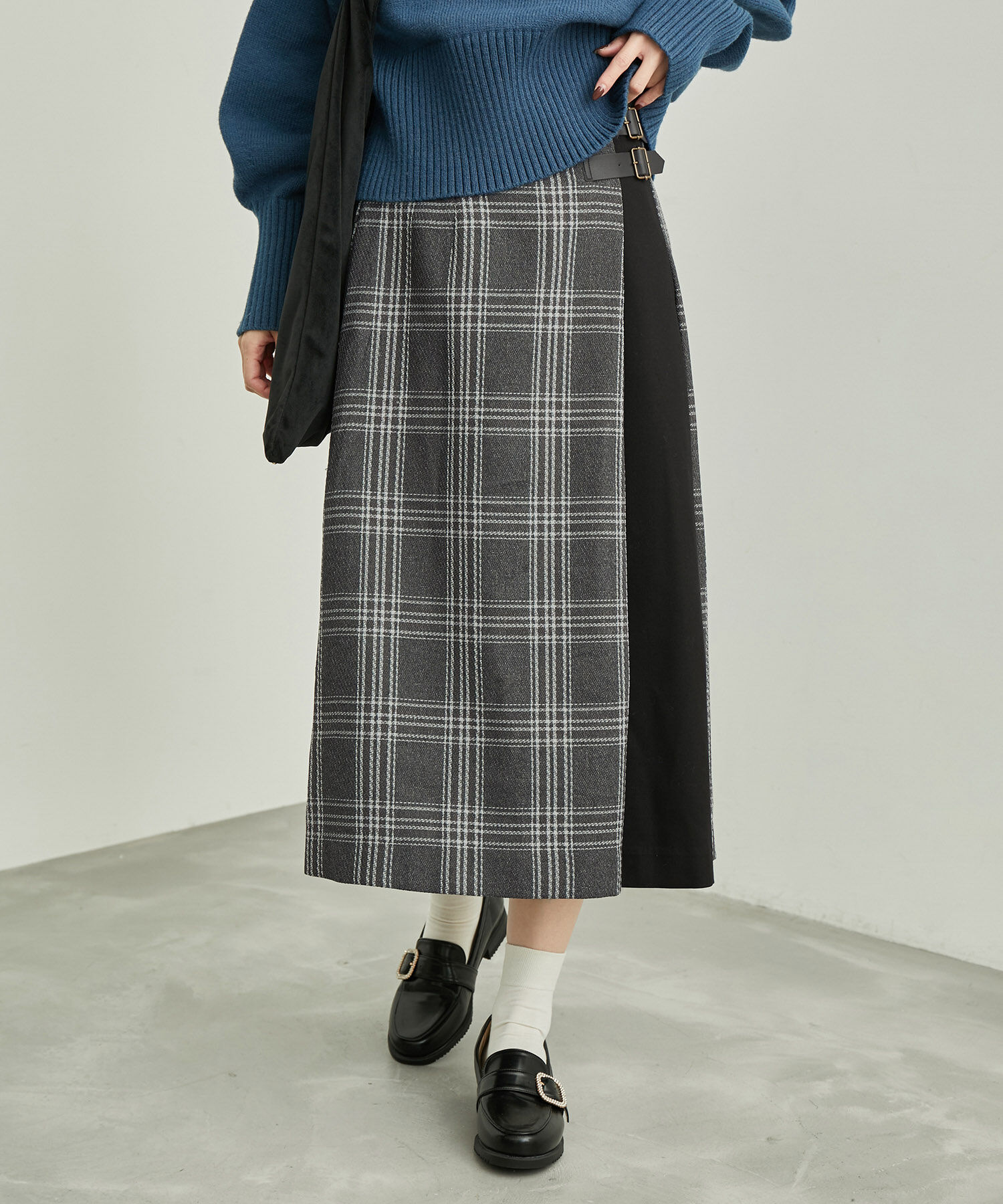 Rope&rsquo;Picnic「チェックコンビキルトスカート」|スカート|グレー系(09)
