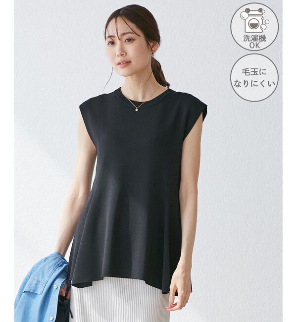 Rope&rsquo;Picnic「【洗濯機OK・アンチピリング】八方映えニット ペプラムニットプルオーバー」|ニット・セーター|ブラック(01)