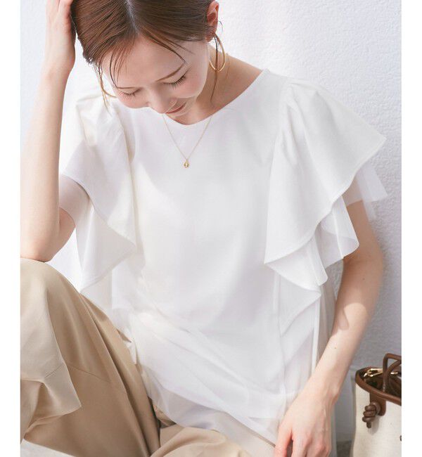 Rope&rsquo;Picnic「【UVカット・接触冷感】Cutee チュールフリルトップス」|Tシャツ・カットソー|