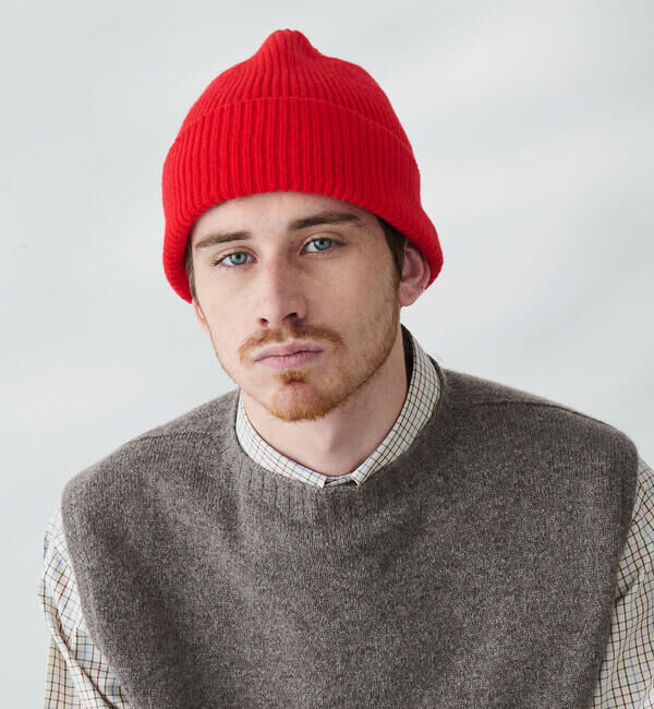  「MACKIE | ウール リブニットビーニー UNISEX」|ニット帽|RED