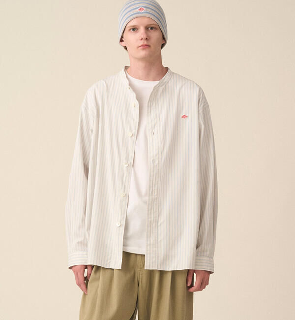 DANTON「DANTON | コットンポプリン 長袖バンドカラーシャツ STRIPE MEN」|シャツ・ブラウス|