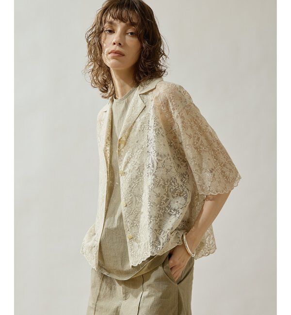 Drawing Numbers「【Drawing Numbers】リネンリバーレースブラウス」|シャツ・ブラウス|ベージュ