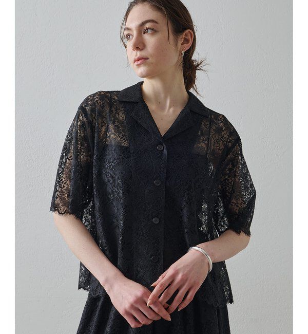 Drawing Numbers「【Drawing Numbers】リネンリバーレースブラウス」|シャツ・ブラウス|ブラック