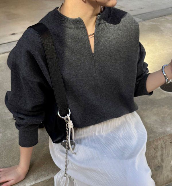  「ジップスウェットライクニット」|ニット・セーター|チャコールグレー