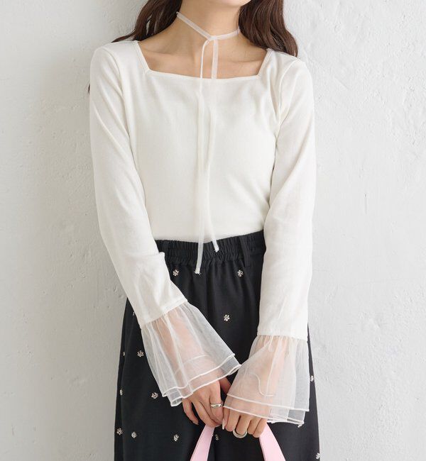 「袖口チュールロンT」|Tシャツ・カットソー|