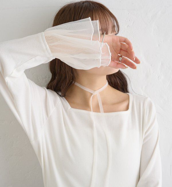  「袖口チュールロンT」|Tシャツ・カットソー|