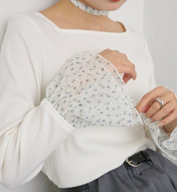  「袖口チュールロンT」|Tシャツ・カットソー|